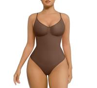 FeelinGirl Shapewear Body Suits for Womens Tummy Control Plus Size Body Shaper Full Bust Thong Bodysuit Cocoa 3XL-4XL