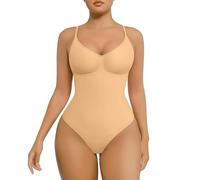 FeelinGirl Shapewear Bodysuit for Women Tummy Control Seamless Body Shaper Tank Top Thong Shapewear Body Suits Ochre M-L