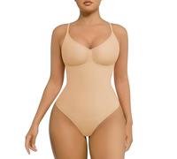 FeelinGirl Shapewear Bodysuit Thong for Women Tummy Control Seamless Shapewear Thong Body Shaper Full Bust Bodysuit Beige M/L