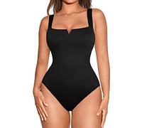 FeelinGirl Square Neck Bodysuit for Women Sleeveless Tummy Control Slimming Bodysuit Going Out Tank Tops Black S