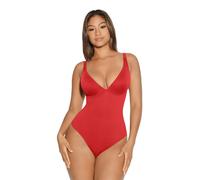 Feelingirl Style Plunge V-Neck Sexy Vibe Thong One-Piece Tummy control Bodysuit for Women S Red