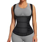 FeelinGirl Waist Trainer for Women Latex Waist Trainers Vest Plus Size Waist Cincher Corset 3 Belts Hooks Steel Bones (Black XXL)