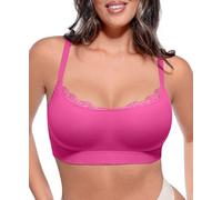 FeelinGirl Women's Wireless Bras No Underwire Lace Bralettes Seamless Full Coverage Comfortable Everyday No Padded Bra,XL Raspberry Pink