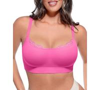FeelinGirl Women's Wireless Seamless Bras Lace Bralettes Barbie Pink L