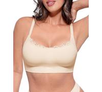 FeelinGirl Women's Wireless Seamless Bras Lace Bralettes Beige Gray 2XL