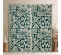 feelingyou Abstract Art Blackout Curtains,Geometric Stripe Line Wave Patchwork Boys Girls Room Decor,Checkered Graffiti Artwork Window Curtains,Dark Green 2 Panel Sets,46x54L