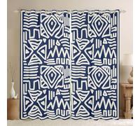 feelingyou Abstract Artwork Kids Window Curtains,Geometric Stripe Line Patchwork Window Drapes,Wave Graffiti Checkered Boys Girls Room Decor,Blue White 2 Panel Sets,46x72L