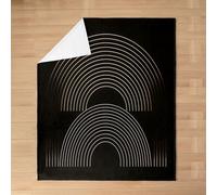 feelingyou Abstract Circle Kids Flannel Blanket,Geometric Line Stripe Patchwork Bed Blanket,Boho Exotic Simple Chic Girls Boys Sofa Decor,Black Fuzzy Blanket,Queen Size (90 x 90 Inches)