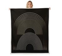 feelingyou Abstract Circle Kids Throw Blanket,Geometric Line Stripe Patchwork Bed Blanket,Boho Exotic Simple Chic Girls Boys Sofa Decor,Black Fuzzy Blanket,Twin Size (60 x 80 Inches)