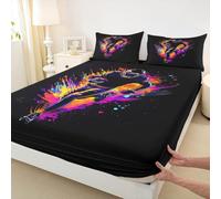 feelingyou American Football Kids Single Size Fitted Sheet,Rugby Helmet Player Ball Sport Competition Boys Girls Bed Sheet,Tie-dye Graffiti Hip-hop Room Decor,Black Bedding Set,1 Pillowcase(No Flat)