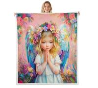 feelingyou Angel Princess Kids Throw Blanket,Colorful Feather Wings Magical Bed Blanket,Rainbow Flowers Leaf Nature Girls Boys Sofa Decor,Watercolor Fuzzy Blanket,Twin Size (60 x 80 Inches)
