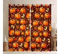 feelingyou Autumn Pumpkin Blackout Curtains,Mushroom Maple Leaf Gingko Window Drapes,Rustic Farmhouse Cabin Fall Harvest Nursery Bedroom Playroom Decor,Brown 2 Panel Sets,66x90L