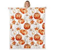 feelingyou Autumn Pumpkin Kids Throw Blanket,Fall Maple Leaf Plant Rustic Bed Blanket,Farmhouse Harvest Thanksgiving Girls Boys Sofa Decor,Orange Fuzzy Blanket,Throw Size (50 x 60 Inches)