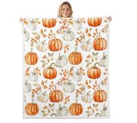 feelingyou Autumn Pumpkin Kids Throw Blanket,Nature Maple Leaf Gingko Bed Blanket,Farm Harvest Fall Rustic Girls Boys Sofa Decor,Chic Orange Fuzzy Blanket,40 x 50 Inches