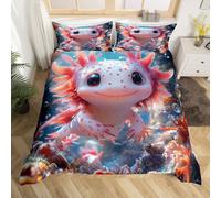feelingyou Axolotl Duvet Cover Set Double Size,3D Print Cute Marine Life Animal Bedding Set,Girls Boys Teens Room Decor,Kawaii Salamander Undersea Coral Seaweed Plants Quilt Cover,No Comforter