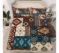 feelingyou Aztec Fall Rustic Bed Deep Pockets Double Size,Southwestern American Native Fitted Sheet for Teens Adults Bedroom Decor,Bear Deer Farmhouse Decor Bed Cover 3pcs,2 Pillowcases,No Top Sheet