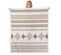 feelingyou Aztec Native Kids Throw Blanket,Retro Nation Western Cowboy Tribal Bed Blanket,Retro Geometric Tribal Girls Boys Sofa Decor,White Brown Fuzzy Blanket,Queen Size (90 x 90 Inches)