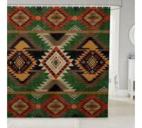 feelingyou Aztec Shower Curtain 72" W x 78" L American Western Style Bathroom Curtains for Kids Teens Adults Geometric Line Pattern Green Waterproof Bath Curtain with 12 Hooks