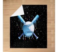feelingyou Baseball Bat Kids Flannel Blanket,Ball Sport Game Competition Bed Blanket,Ice Cream Drips Dessert Dots Girls Boys Sofa Decor,Black White Fuzzy Blanket,Throw Size (50 x 60 Inches)