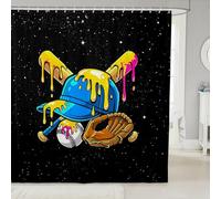 feelingyou Baseball Cap Kids Shower Curtains,Baseball Bat Glove Ball Sport Competition Bathroom Curtain,Ice Cream Drips Summer Home Decor,Blue Black Waterproof Curtains,12 Hooks Suits,72" W x 72" L