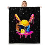 feelingyou Baseball Cap Kids Throw Blanket,Softball Sport Game Bat Glove Bed Blanket,Ice Cream Drips Dessert Girls Boys Sofa Decor,Yellow Fuzzy Blanket,Twin Size (60 x 80 Inches)