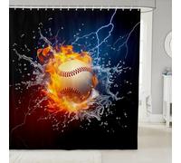 feelingyou Baseball Shower Curtain 3D Water and Fire Blue Lightning Bathroom Curtains for Kids Teens Adults Sports Ball Decor Competition Style Bath Curtain for Bathtub with 12 Hooks 72" W x 72" L