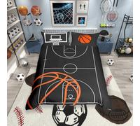feelingyou Basketball Court Print Duvet Cover Double Size,Ball Sports Games Theme Comforter Cover for Adults Kids Bedroom Decor,Basketball and Hoop Bedding Set 2 Pillowcases,No Comforter