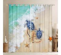 feelingyou Beach Window Drapes,Starfish Sea Turtle Ocean Summer Window Curtains,Coastal Animal Hawaii Boys Girls Room Decor,Yellow Teal 2 Panel Sets,66x72L