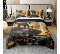 feelingyou Bear Deer Print 100% Nature Cotton Duvet Cover Super King,Wildlife Animals Bedding Set for Adults Room Decor,Outdoor Adventure Quilt Cover,Golden Brown Bedclothes 3 Piece (No Comforter)