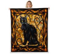 feelingyou Black Cartoon Cat Kids Throw Blanket,Geometric Glass Artwork Abstract Bed Blanket,Leaf Animal Boho Mysterious Girls Boys Sofa Decor,Brown Fuzzy Blanket,40 x 50 Inches