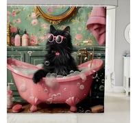 feelingyou Black Cat Kids Shower Curtains,Bath Bubble Cute Animal Bathroom Curtain,Dreamy Magical Kawaii Home Decor,Black Pink Green Waterproof Curtains,12 Hooks Suits,72" W x 72" L