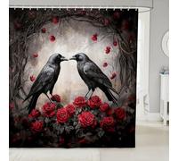 feelingyou Black Crow Rose Shower Curtain,Rustic Farmhouse Style Bathroom Curtains for Kids Girls Boys,Happy Halloween Shower Curtains 12 Hooks Suits for Bathtub,72" W x 72" L,Black Red