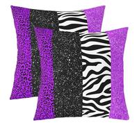 feelingyou Black Leopard Kids Throw Pillow Cover,Cheetah Zebra Skin Abstract Glitter Double Sides Pillow Case,Geometric Stripe Patchwork Home Decor,Purple Bed Couch Sofa Cushion Cover,2 Pack 16"x16"