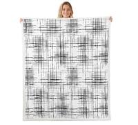 feelingyou Black White Stripe Line Blanket for Kids Girls Boys,Simple Style Blankets for Bedroom Sofa Dorm Decor,Retro Geometry Lines Bed Couch Blanket,Queen (90 x 90 Inches),Dark Black White
