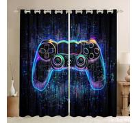 feelingyou Blue Black Game Controller Curtains for Windows,Electronic Game Line Printing Curtains for Living Room,Modern Gamer Gaming Blackout Drapes 2 Panel Sets,66x72L