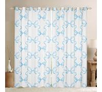 feelingyou Blue Bowknot Curtains for Windows,Princess Style Watercolor Bow-tie Curtains for Living Room,Fairy Tale Bow Ribbon Stripes Blue White Blackout Drapes 2 Panel Sets,66x72L
