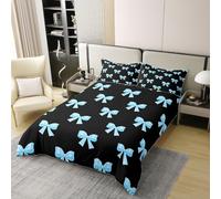 feelingyou Blue Bowknot Duvet Cover Set Double Size 100% Cotton,Noble Bow Tie Princess Dreamy Kids Bedding Set,Geometric Patchwork Artwork Room Decor,Black Blue Quilt Cover,2 Pillowcases(No Filler)