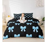 feelingyou Blue Bowknot Girls Bedding Set Single Size, Noble Bow Tie Princess Dreamy Duvet Cover Set，Geometric Patchwork Artwork Room Decor,Black Blue Quilt Cover,1 Pillowcase(No Comforter)