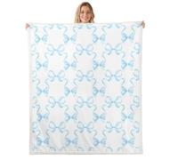 feelingyou Blue Bowknot Throw Blanket,Princess Style Watercolor Bow-tie Bed Blanket for Boys Girls,Fairy Tale Bow Ribbon Stripes Fleece Blanket,Blue White Fuzzy Blanket,Twin Size (60 x 80 Inches)