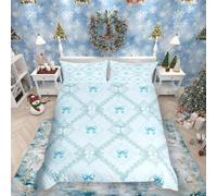 feelingyou Blue Bowknots Single Size Duvet Cover,Western Mandala Floral Plaids Diamonds Patchwork Duvet Cover for Kids Teens All Season,Princess Bow Dreamy Lace Grids Bedding Set,Blue,No Comforter