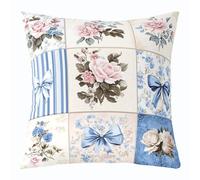 feelingyou Blue Bows Kids Throw Pillow Cover,Patchwork Grid Rose Double Sides Pillow Case,Princess Style Home Decor,French Princess Style Bed Couch Sofa Cushion Cover,1 Pack 16"x16"