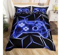 feelingyou Blue Gaming Duvet Covers,Kids Modern Neon Controller Game Bedding Set,Flame Comforter Cover for Boys Girls Room Decor,Player Gaming Bedspread Cover Single Size with 1 Pillow Case