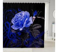 feelingyou Blue Rose Shower Curtains for Bathtubs 72" W x 78" LGothic Style Wild Floral Bath Curtain for Kids Boys,Music Plants Theme Waterproof Bathroom Curtain with 12 Hooks