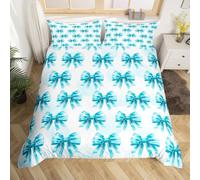 feelingyou Blue Stripe Bow Duvet Cover Set Single Size Geometric Wave Point Bedding Set for Boys Girls Bedroom Decoration,Soft Candy Bowknot Comforter Cover with 1 Pillowcases,Comforter Not Included