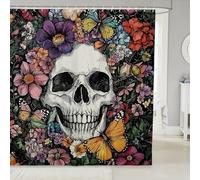 feelingyou Bohemia Colorful Shower Curtain Sets Horror Skull Fabric Shower Curtains for Bathroom Butterfly Daisy Floral Waterproof Fabric Vintage Halloween Bath Curtain with 12 Hooks,72" W x 84" L