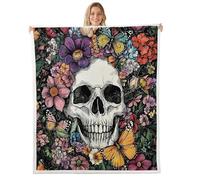feelingyou Bohemia Colorful Throw Blanket for Couch,Horror Skull Soft Warm Fleece Blanket for Women Girls Butterfly Daisy Floral Fuzzy Blankets Vintage Halloween Room Home Dorm Decor,40"×50"