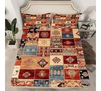 feelingyou Bohemian Aztecs Bed Deep Pockets Double Size,Southwest Decoration Brown Fitted Sheet for Teens Adults Bedroom Decor,Western Indian Native American Bed Cover 3pcs,2 Pillowcases,No Top Sheet