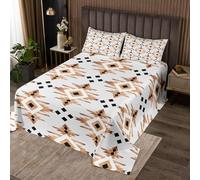 feelingyou Bohemian Style Coverlet Bedspread Double Size Aztec Geometry Lightweight Quilt Set Exotic Tribal Bed Cover Set for Adults White Brown Bedspread 3 Piece (1 Quilt,2 Pillowcase)
