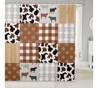 feelingyou Boho Cowboy Shower Curtain Cow Print Patchwork Grid Shower Curtain for Kids Girls Boys Cattle Aztec Rustic Stripes Bath Curtains with 12 Hooks Suits Brown Waterproof Curtains 72" W x 72" L