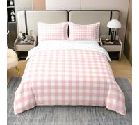 feelingyou Boho Gingham 100% Cotton Duvet Cover Double Plaid Checkered Bedding Set Geometric Grid Lines Comforter Cover for Kids Orange White Bedding with 2 Pillowcases(No Comforter)